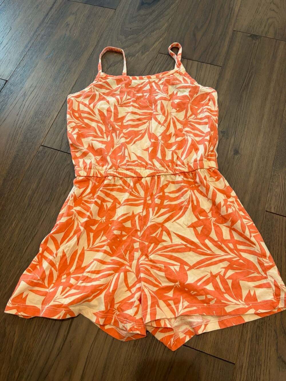 Old Navy Girls Orange Leaf Print Cami Romper Size L 10-12